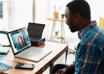 black man on video call