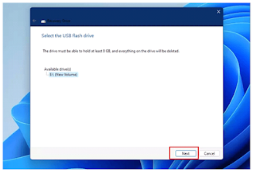 select the usb flash drive