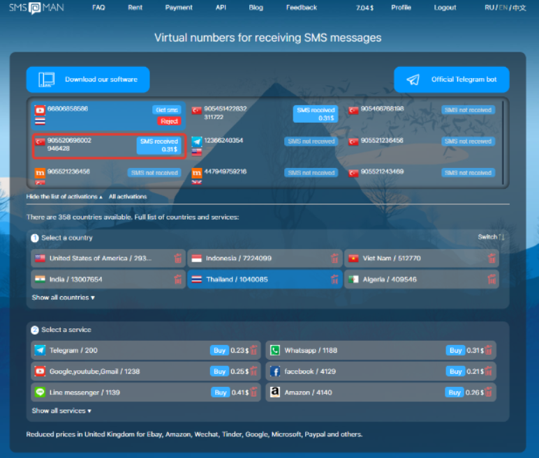 virtual nnumbers smsman